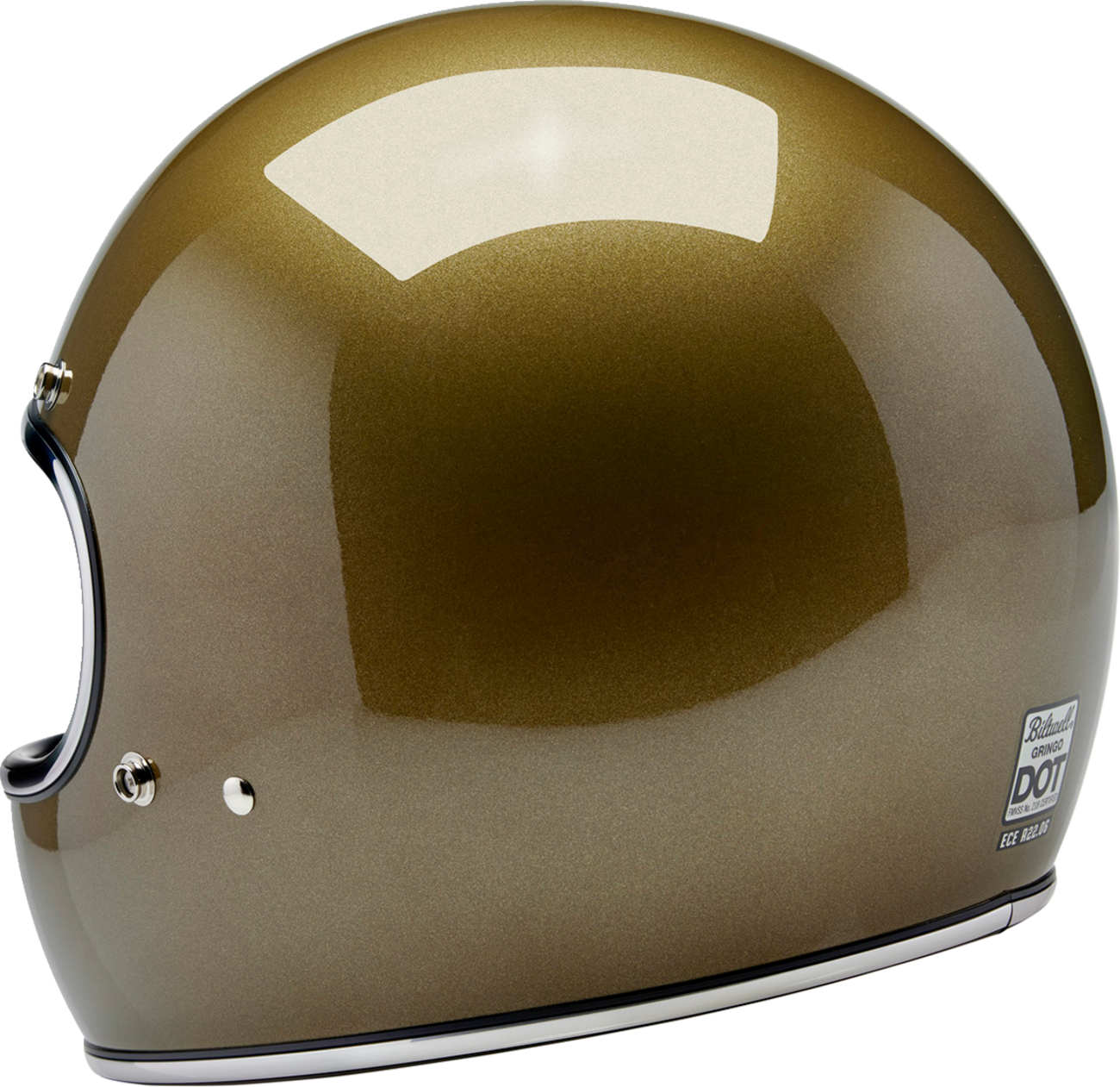 Bill's Exhausts BILTWELL Gringo Helmet in Ugly Gold, medium size, featuring a sleek motorcycle helmet design with a glossy finish.