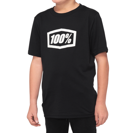Black 100% Youth Icon T-Shirt by Bill's Exhausts, large size, featuring the iconic logo on the front.