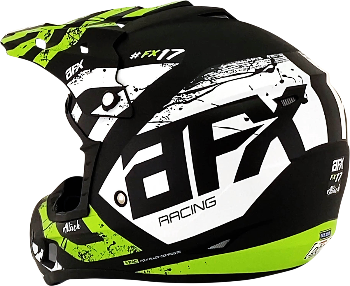Bill's Exhausts AFX FX-17Y Attack helmet in matte black and green, small size, featuring aerodynamic design and ventilation vents.