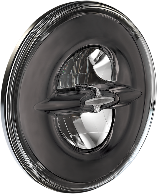 DRAG SPECIALTIES 7-inch reflector-style LED headlamp in dark chrome finish with reflective lens and mounting hardware.