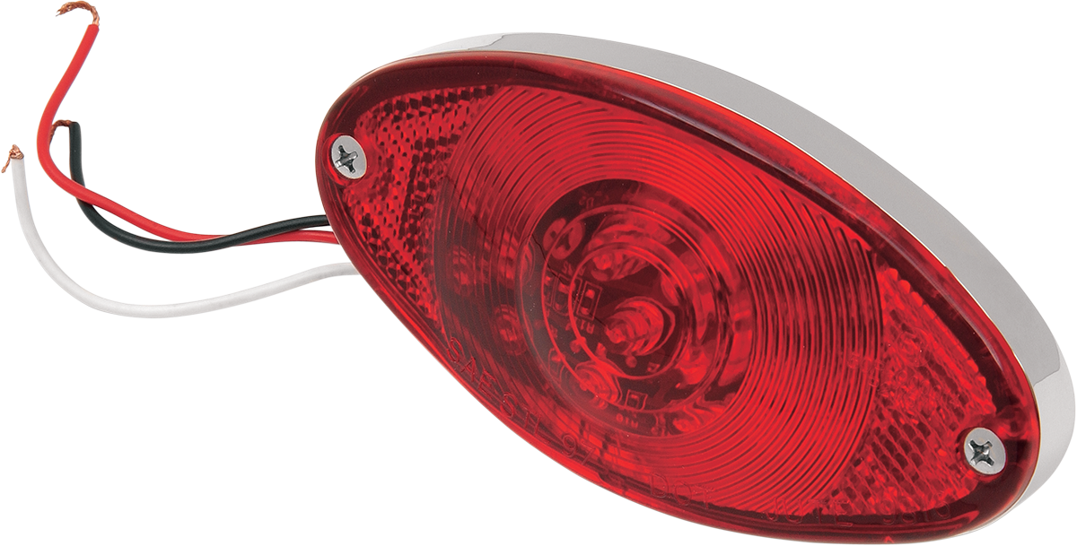 Red Cat Eye Ultra Thin Taillight by DRAG SPECIALTIES, showcasing its sleek design and compact size for motorcycle visibility.