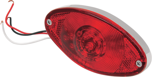 Red Cat Eye Ultra Thin Taillight by DRAG SPECIALTIES, showcasing its sleek design and compact size for motorcycle visibility.