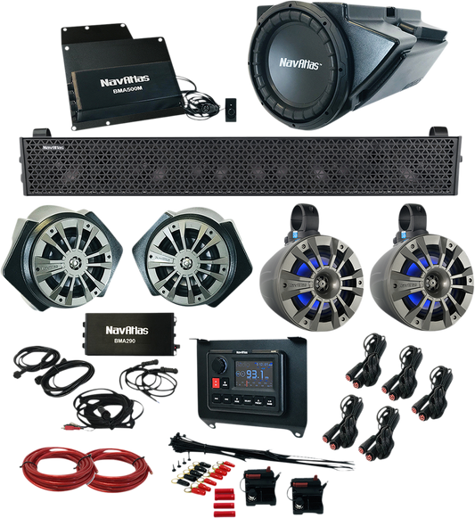 Bill's Exhausts NAVATLAS Audio Kit Zone 5 Turbo RZR1Zone5 speakers installed in a vehicle for enhanced sound system.