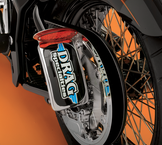 DRAG SPECIALTIES Cat Eye taillight with red lens and clear LED, mounted on motorcycle license plate holder.