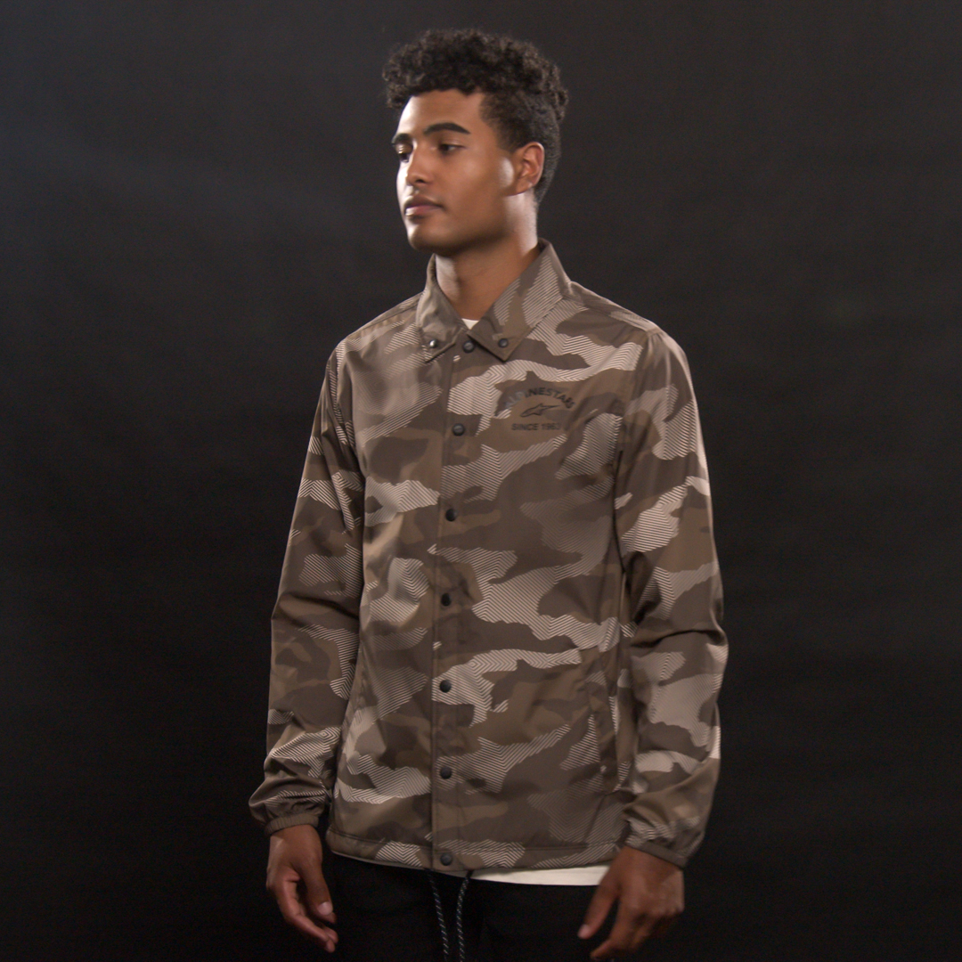 Bill's Exhausts Alpinestars Garage Jacket in camo, medium size, with front zipper and adjustable cuffs, casual men's jacket.