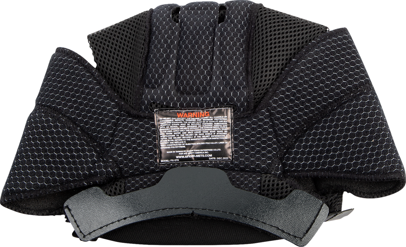 Black XL AFX FX-37X Liner helmet with padded interior and adjustable straps, designed for motorcycle safety and comfort.