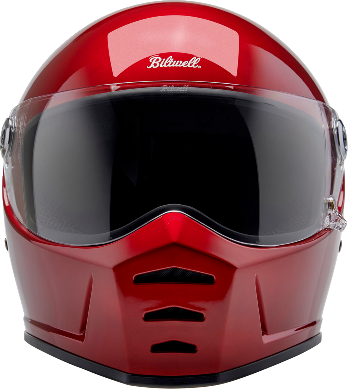 BILTWELL Lane Splitter motorcycle helmet in metallic cherry red, medium size, featuring a sleek, shiny finish and aerodynamic design.