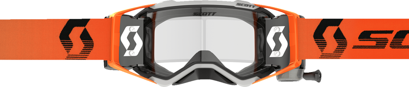 Scott Prospect WFS Goggle in gray and orange with clear lens, designed for motocross and off-road riding.