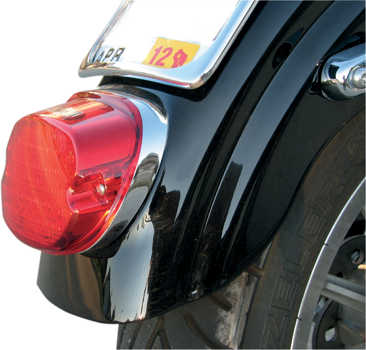 Red LED taillight for motorcycles, DRAG SPECIALTIES L24-0436CRLED top tag light, enhances visibility and safety.