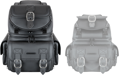Black saddlebags for motorcycles, Bill's Exhausts SADDLEMEN BR3400D sissy bar bag with secure straps and durable material.