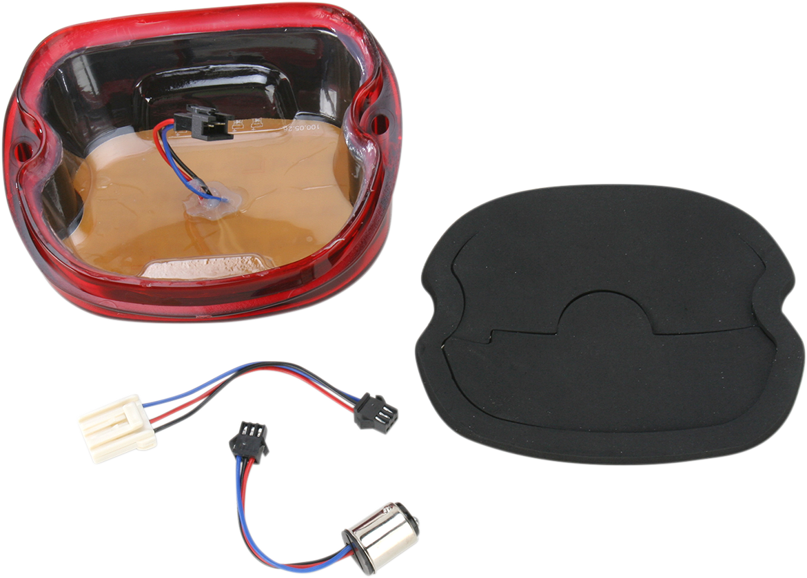 DRAG SPECIALTIES Red L24-0436RLED taillight with full LED board for modern vehicles, showcasing the red lens and LED lighting elements.
