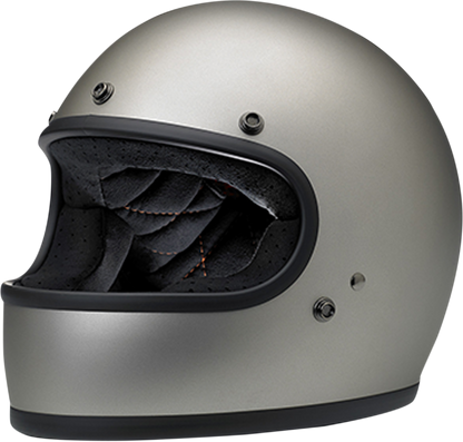 BILTWELL Gringo helmet in flat titanium finish, XS size, featuring a sleek motorcycle helmet design with smooth surface and secure strap