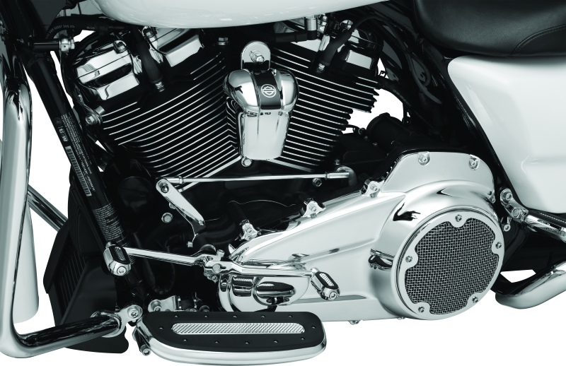 Chrome Kuryakyn Precision Transmission Top Cover for 2017-2018 Harley Davidson Touring models, featuring a sleek, polished finish.
