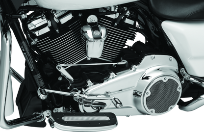 Chrome Kuryakyn Precision Transmission Top Cover for 2017-2018 Harley Davidson Touring models, featuring a sleek, polished finish.