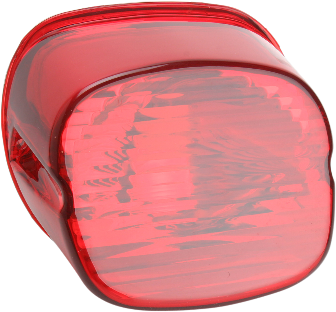 Red laydown taillight lens for Harley-Davidson motorcycles by Drag Specialties, designed for custom Harley-Davidson bikes.