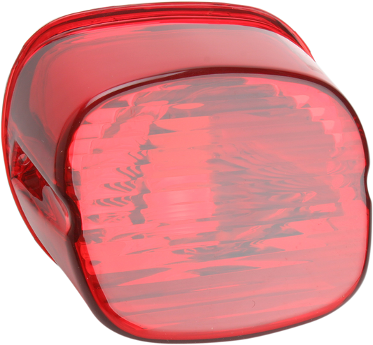 Red laydown taillight lens for Harley-Davidson motorcycles by Drag Specialties, designed for custom Harley-Davidson bikes.
