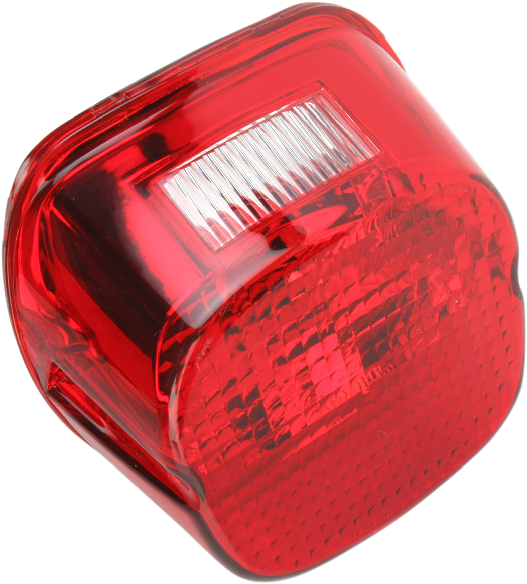 Red DRAG SPECIALTIES Laydown Taillight Lens for motorcycle, showing clear plastic with red lens cover.