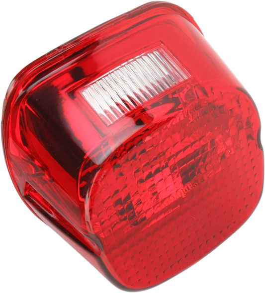 Red DRAG SPECIALTIES Laydown Taillight Lens for motorcycle, showing clear plastic with red lens cover.