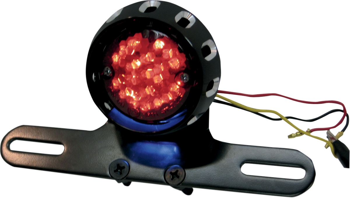 Dual-function LED taillight and license plate mount for Harley FXD and XL models by Drag Specialties, with sleek black finish.