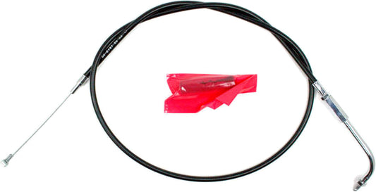 Black vinyl motorcycle throttle idle cable by MOTION PRO, model 06-0197, designed for precise throttle control.