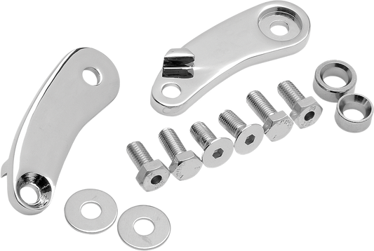Drag Specialties front turn signal mount kit for Harley-Davidson '89-'17, includes mounting hardware and brackets.