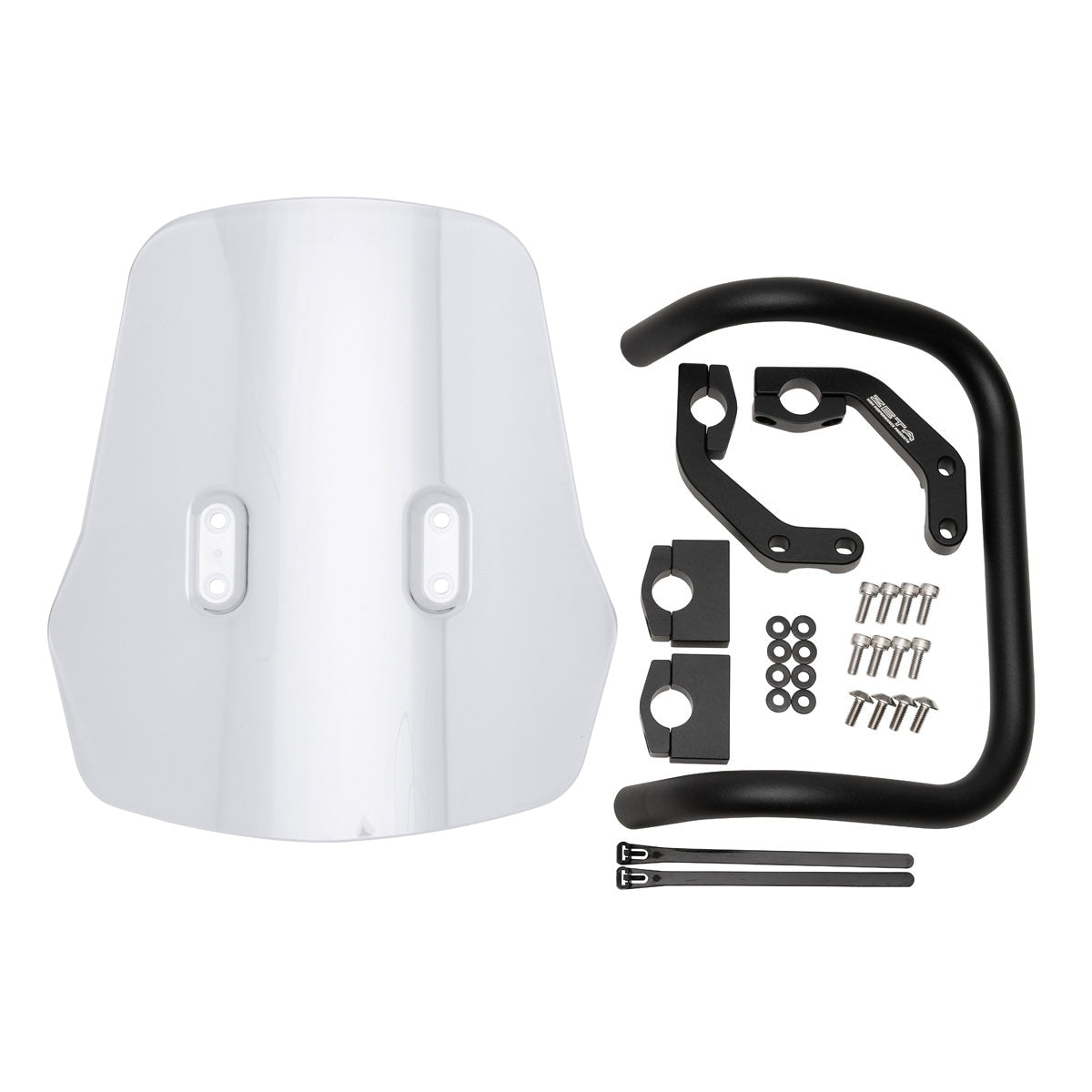 ZETA Windscreen Adventure for Honda with Cell Phone and GPS Mount, black, mounted on motorcycle handlebar.