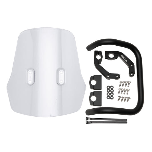 ZETA Windscreen Adventure for Honda with Cell Phone and GPS Mount, black, mounted on motorcycle handlebar.