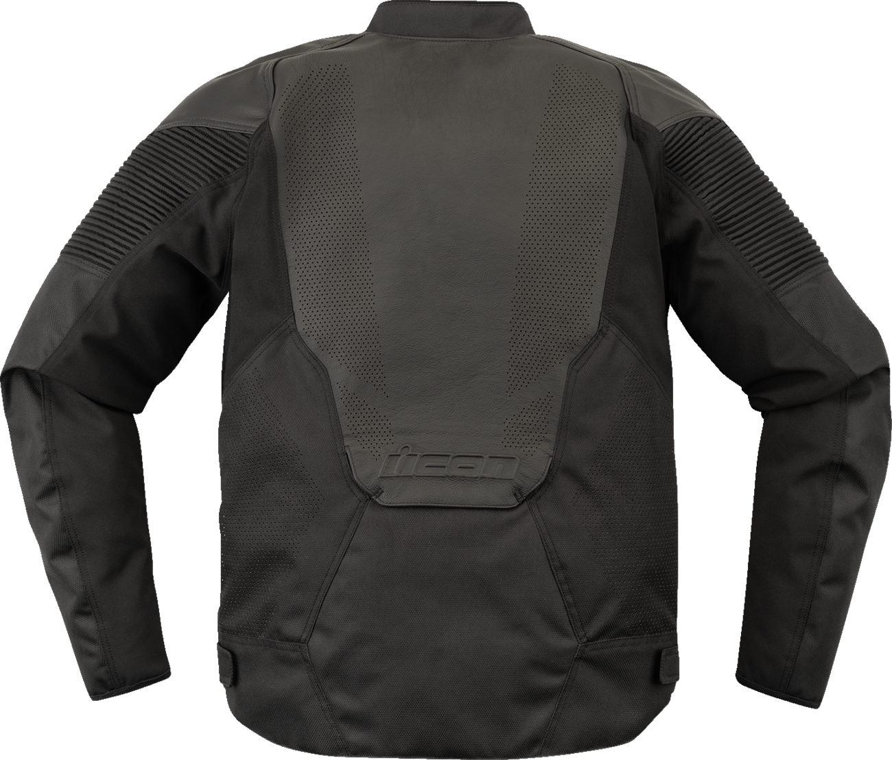 Black ICON Overlord3™ leather jacket by Bill's Exhausts, shown in small size, featuring sleek design and premium leather material.
