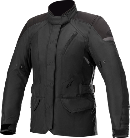 Alpinestars Stella Gravity Jacket in black, large size, featuring durable motorcycle jacket design and protective gear details.