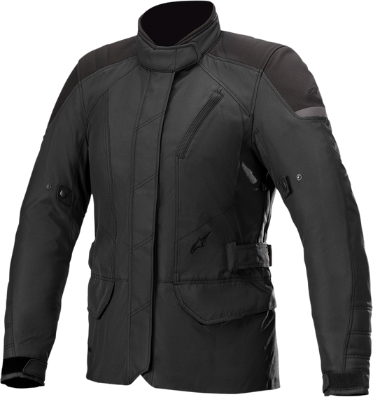 Black Alpinstars Stella Gravity Jacket in 2XL with sleek design and detailed stitching, showcasing its stylish and durable motorcycle jacket features.