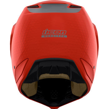 Red ICON Elsinore™ helmet in medium size with Monotype design, featuring sleek protective helmet with ventilation and branding details.