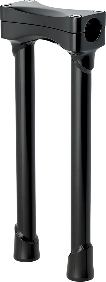 Black BILTWELL Risers Murdock 12-inch oversized handlebars for motorcycles, shown with mounting details and sleek black finish.
