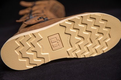 ICON Elsinore 2™ CE boots in brown, size 9, by Bill's Exhausts, featuring rugged leather design and sturdy construction.
