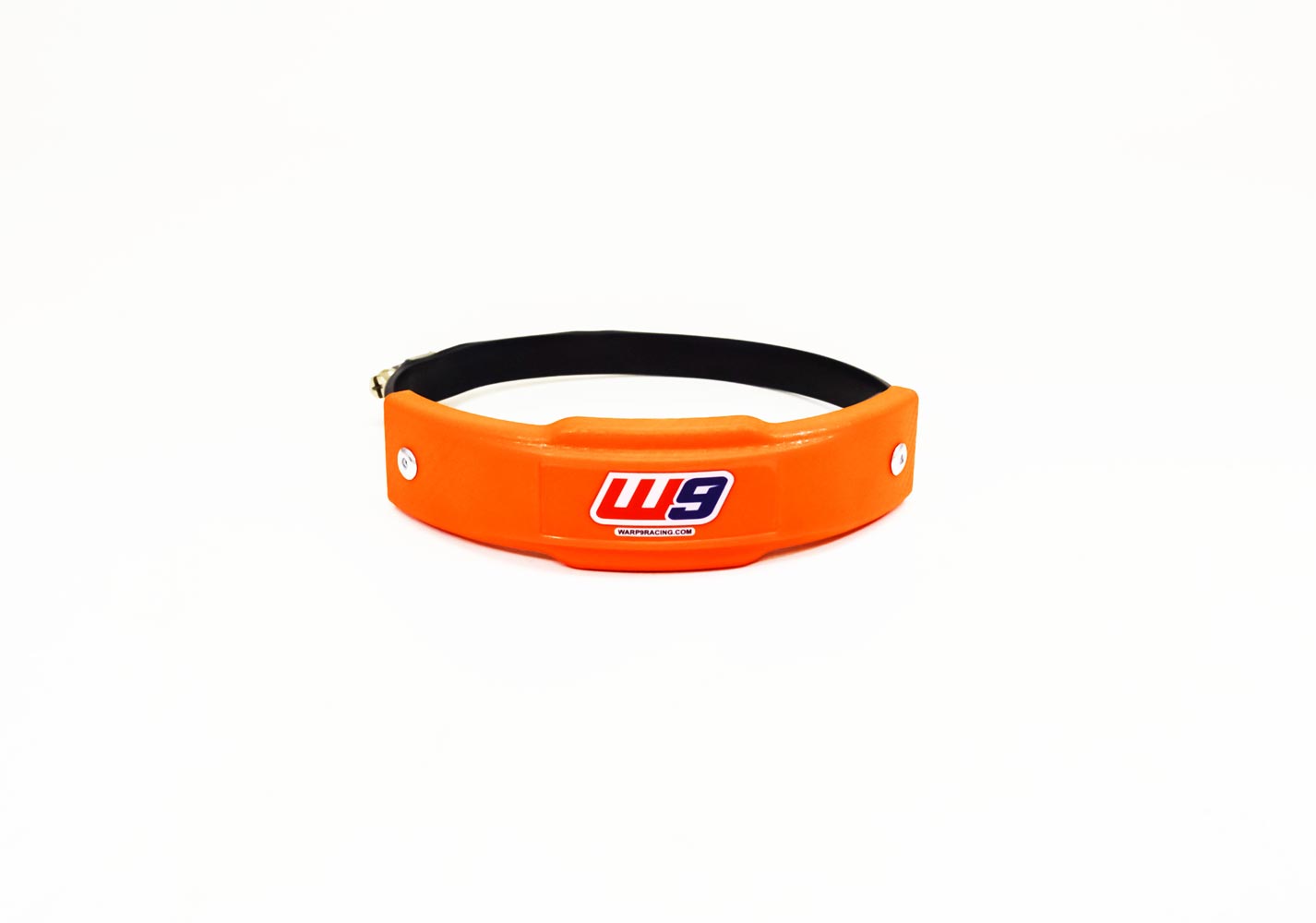 Orange Warp 9 Racing universal exhaust sliders for motorcycle exhaust protection, featuring durable rubber and sleek design.