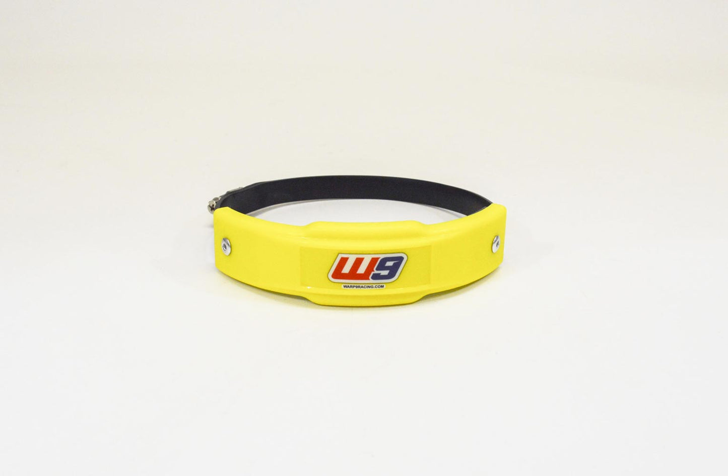 Warp 9 Universal Exhaust Slider in yellow for motorcycle exhaust protection, designed to prevent damage during falls or slides.