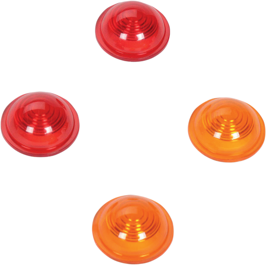 Drag Specialties Mini-Bullet Lens Kit in amber and red, designed for motorcycle turn signals and lights.