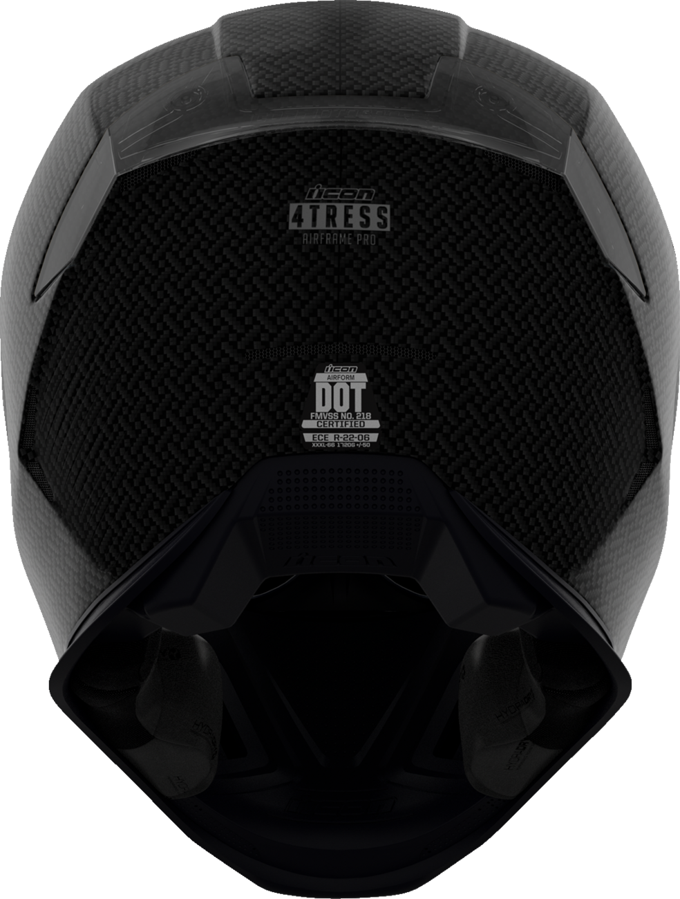 Black ICON Airframe Pro™ helmet with carbon shell, medium size, featuring a sleek aerodynamic design and ventilation vents.