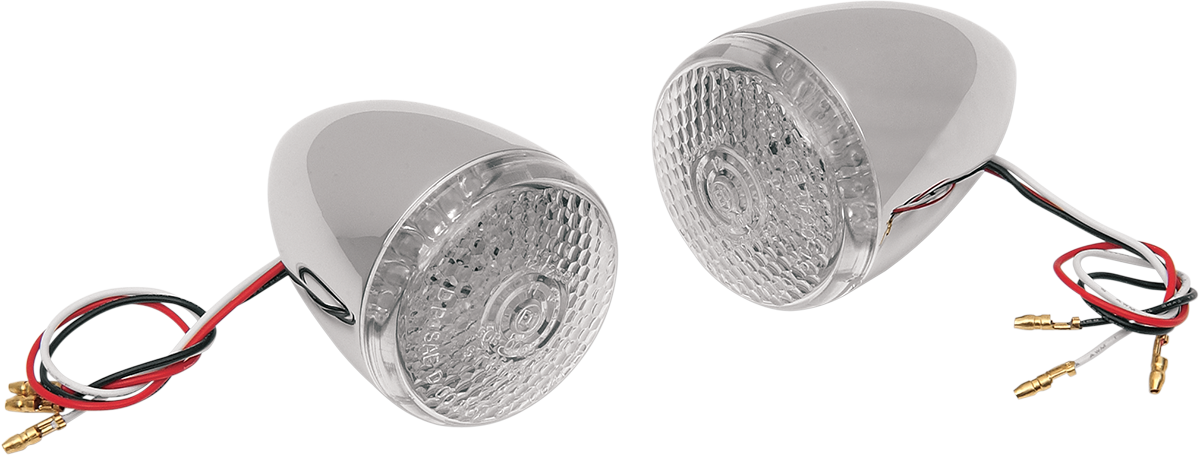 DRAG SPECIALTIES 20-6578CRLED rear turn signal kit with clear lenses and red accents, designed for motorcycle customization.