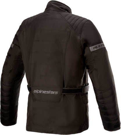Alpinestars Gravity Drystar® black motorcycle jacket in large size with visible zipper and protective padding details.