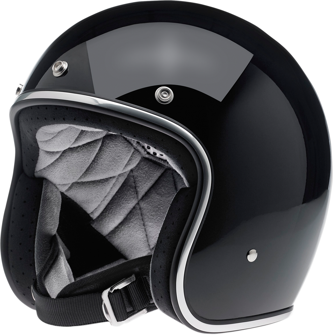 Gloss black BILTWELL Bonanza helmet in medium size, featuring a sleek motorcycle helmet design with a smooth finish.