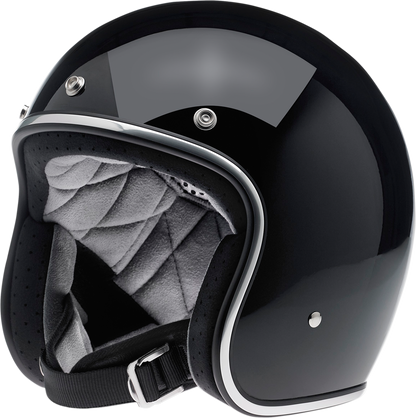 Gloss black BILTWELL Bonanza helmet in medium size, featuring a sleek motorcycle helmet design with a smooth finish.