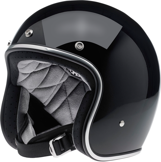 Biltwell Bonanza helmet in gloss black, small size, motorcycle helmet with sleek finish and classic design.