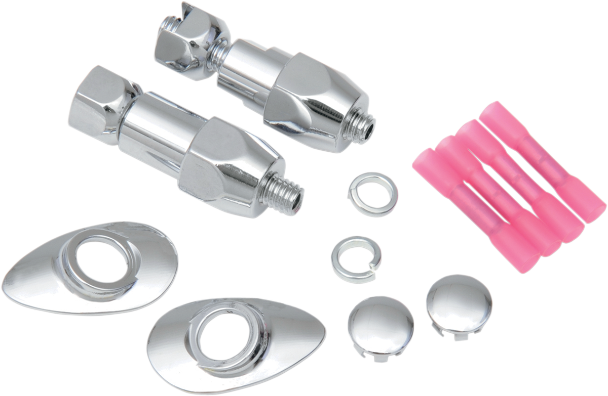 Drag Specialties rear softail turn signal relocation kit with wiring and mounting hardware for Softail models.