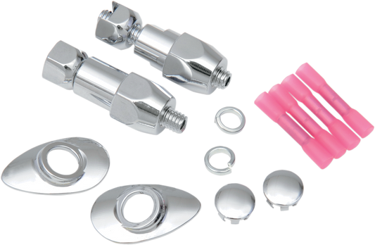Drag Specialties rear softail turn signal relocation kit with wiring and mounting hardware for Softail models.