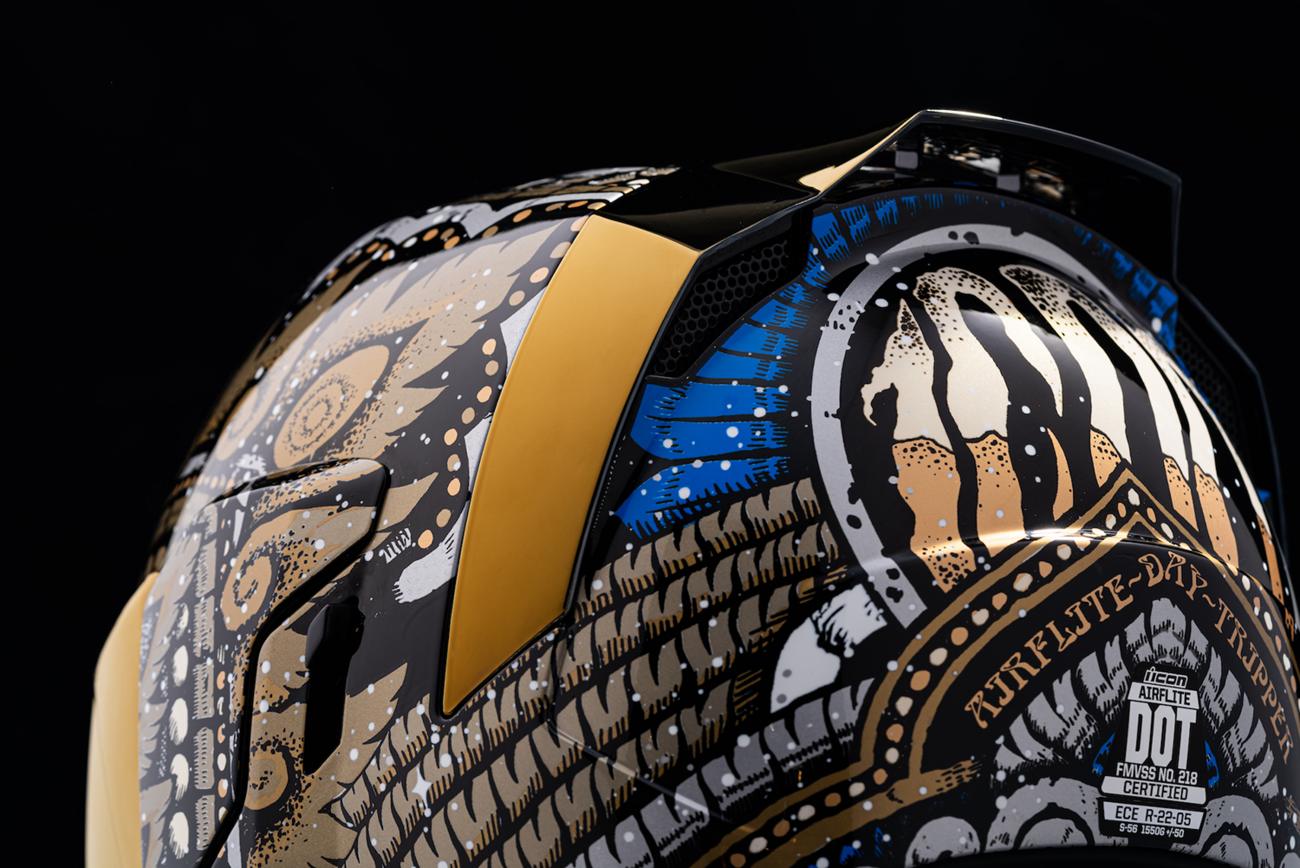 Bill's Exhausts ICON Airflite™ Helmet DayTripper Gold large size, front view showing sleek design and ventilation features.