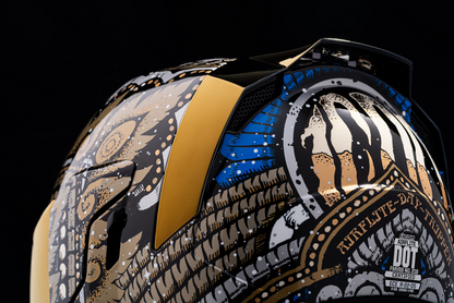 Bill's Exhausts ICON Airflite™ Helmet DayTripper Gold large size, front view showing sleek design and ventilation features.