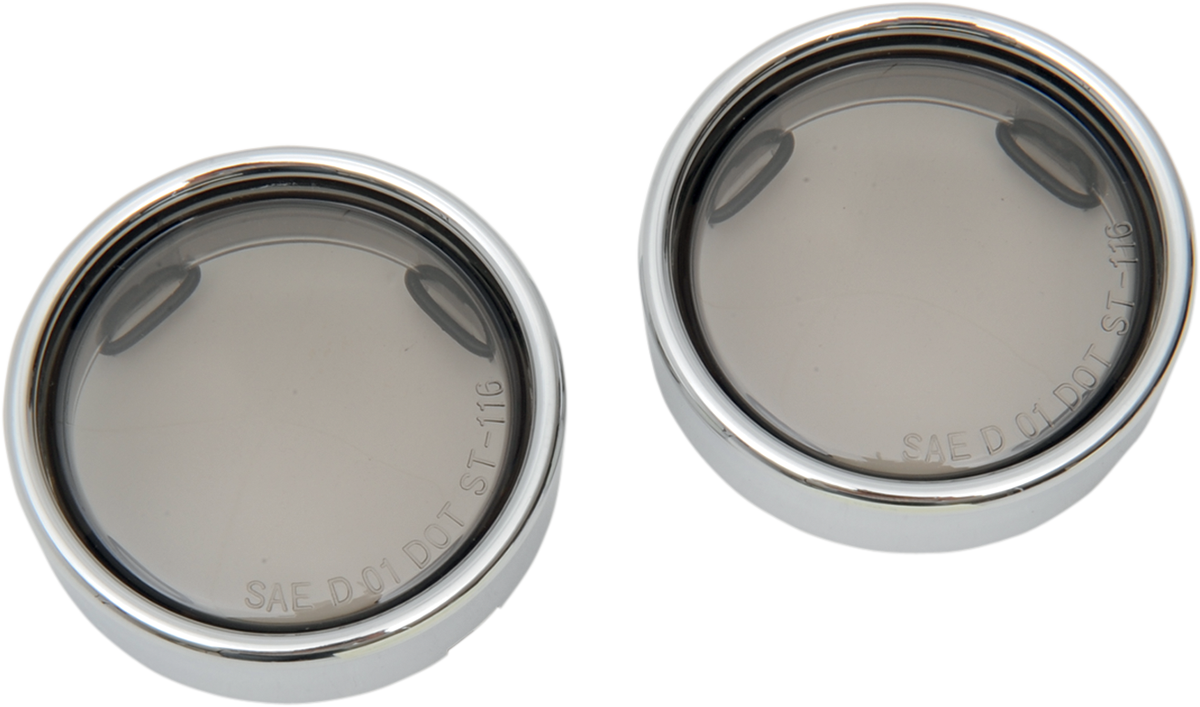 DRAG SPECIALTIES smoke lens with chrome bezel for Deuce-style turn signals, showing the lens and chrome bezel details.