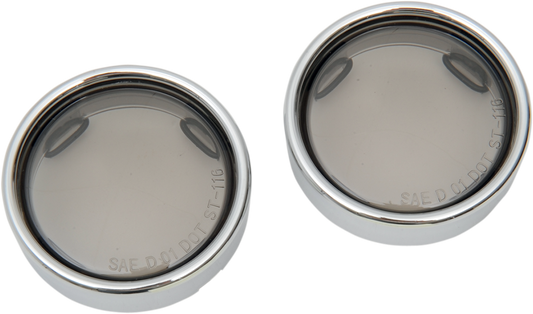 DRAG SPECIALTIES smoke lens with chrome bezel for Deuce-style turn signals, showing the lens and chrome bezel details.