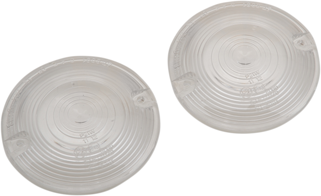 Clear turn signal lens for Harley FL by Drag Specialties, part number 12-0203-CL2D, shown on a motorcycle.