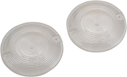 Clear turn signal lens for Harley FL by Drag Specialties, part number 12-0203-CL2D, shown on a motorcycle.